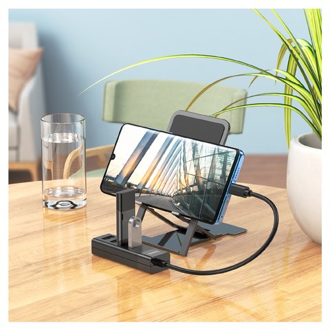 USB-хаб Hoco HB25, USB тип-C, USB тип-A, USB 3.0 тип-A, 30 см, черный, 4 порта, #6931474762429 Превью 1