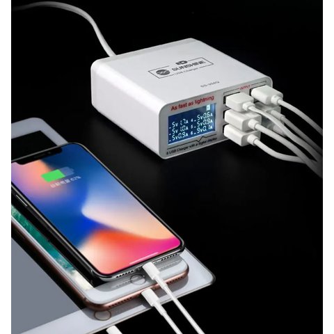 Мережевий зарядний пристрій Sunshine SS-304Q, 40 Вт, Quick Charge, Fast Charge, 6 портів Прев'ю 1