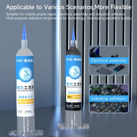 Adhesivo JCID TP-030B, poliuretano, negro, para pegar tapas traseras, para marcos de pantalla, de secado instantáneo, 30 ml Vista previa  2