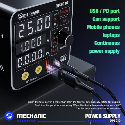 Fuente de alimentación (potencia) Mechanic DP3010, un canal, impulso, hasta 30 V, hasta 10 A, indicadores de diodos de luz Vista previa  1