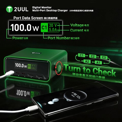 Adaptador de red 2UUL PC12, 100 W, Quick Charge, Power Delivery (PD), 5 puertos Vista previa  3