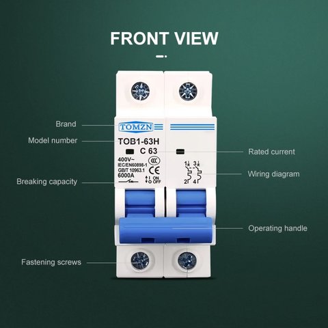 Автоматичний вимикач змінного струму TOMZN TOB1-63H-C32, 1P, 230-400В, 32A Прев'ю 4